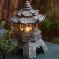 Lámpara Solar De Resina Creativa Torre De Luces De Palacio Decoración Zen Para Jardín Y Patio Iluminación Solar Pagoda Luces - details 5