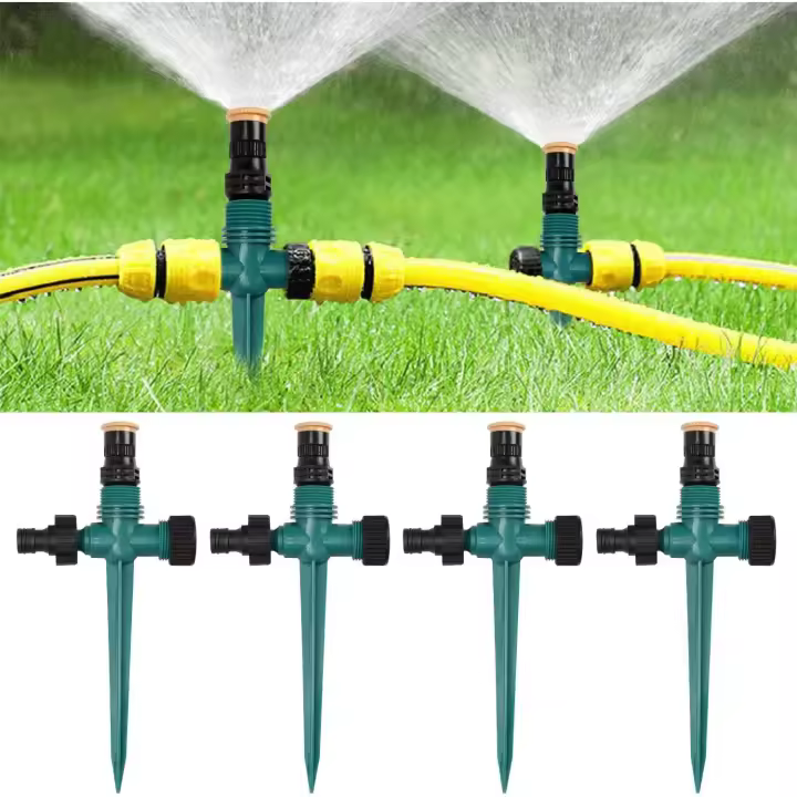 Aspersores de Riego Cesped, 4 Piezas Aspersor de Jardín Giratorio 360°, Aspersor de Agua Automático, Aspersor de Césped Rociador para Manguera de Jardín, Yardas, Plantas, Flores (Verde) - 1