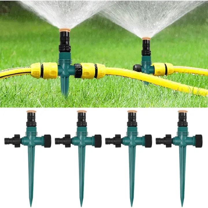 Aspersores de Riego Cesped, 4 Piezas Aspersor de Jardín Giratorio 360°, Aspersor de Agua Automático, Aspersor de Césped Rociador para Manguera de Jardín, Yardas, Plantas, Flores (Verde) - 1