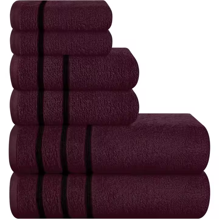 Juego de 6 toallas de Algodón ultrasuave, contiene 2 Toallas de Baño de 28x55 pulgadas, 2 Toallas de mano de 16x24 pulgadas y 2 Paños de 12x12 pulgadas, ideal para uso Diario, compacto Y - 1