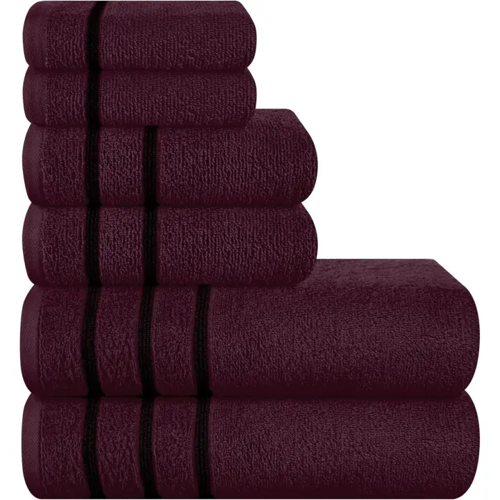 Juego de 6 toallas de Algodón ultrasuave, contiene 2 Toallas de Baño de 28x55 pulgadas, 2 Toallas de mano de 16x24 pulgadas y 2 Paños de 12x12 pulgadas, ideal para uso Diario, compacto Y - 1