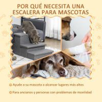 PawHut Escalera para Mascotas de 3 Peldaños Escalones para Perros Gatos con Tapas Abribles y Espacio de Almacenamiento 63,5x42,5x40,5 cm Gris - details 3