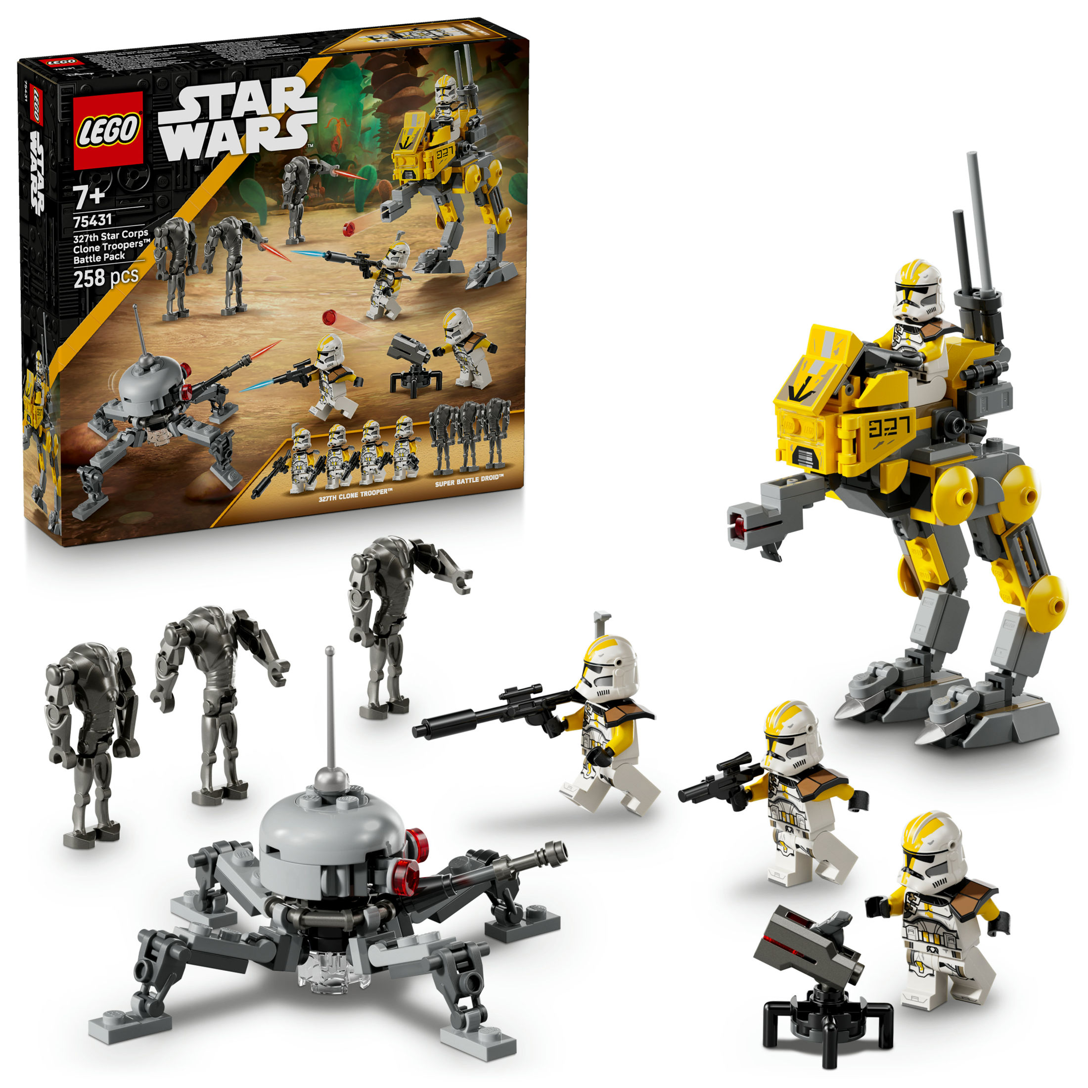 LEGO Star Wars 75431 Pack de Combate: Soldados Clon del 327 Cuerpo Estelar - Juguete de Colección con 4 Minifiguras, 3 Droides y AT-RT - Regalo para Niños de 7+ Años Fans de La Venganza de los Sith