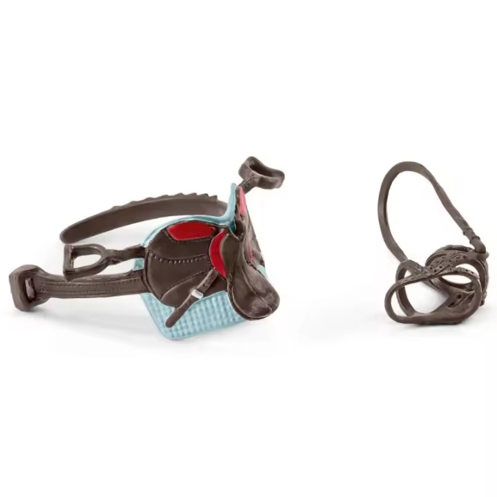 Schleich Silla y Cabezada HORSE CLUB Hannah & Cayenne - Juego de Silla y Cabezada Compatible con Figuras Schleich - Correpasillos para Niños - 1