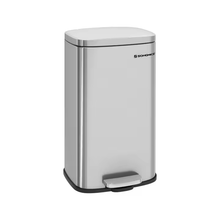 SONGMICS Cubo de Basura de Cocina 30 L, Basurero con Pedal, Contenedor con Tapa de Cierre Suave y Cubeta Interior, Acero, Gris Verdoso/Negro/Plata/Blanco - 1