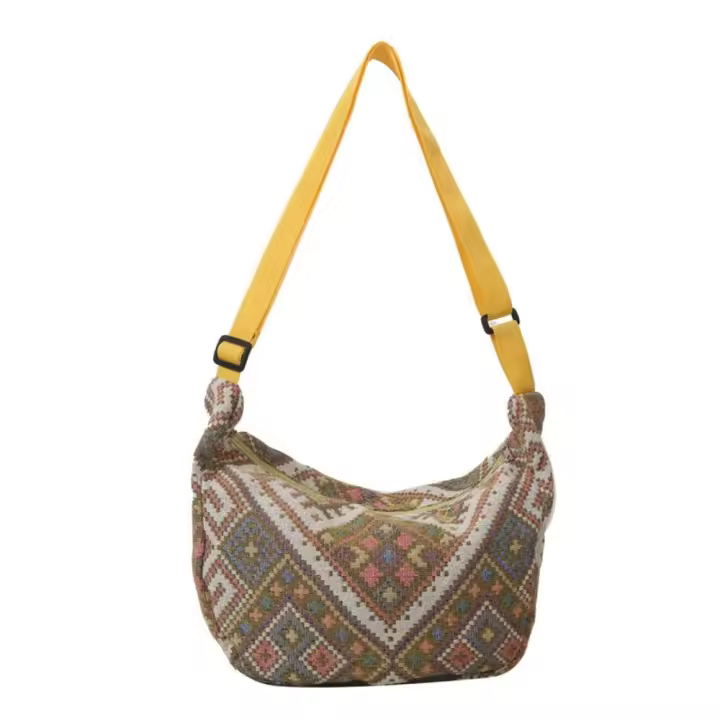 Bolso De Hombro Grande Para Mujer En Lona Estilo Nacional Bolsa De Mano Universitaria Bolsa De Mancuerna Bolsa De Underarm - 1