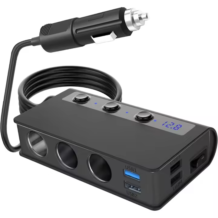 Cargador de 3/4 Vías para Coche-Duradero with Carga 4 Puertos USB Y 3 Puertos para Cargador de cigarrillos. - 1
