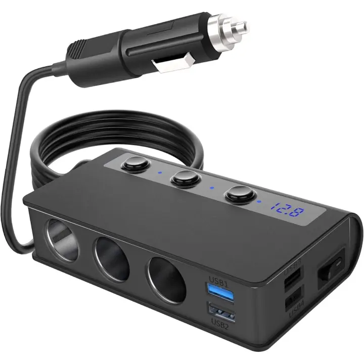 Cargador de 3/4 Vías para Coche-Duradero with Carga 4 Puertos USB Y 3 Puertos para Cargador de cigarrillos. - 1