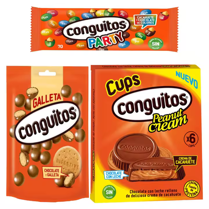 Pack Conguitos galleta leche doyp 120g,party bolsa 70g,cups leche pack 3x34g - 1