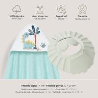 Capa de Baño bebe Interbaby Dino  verde  01261-03, Toalla con Capucha Algodón, 100x100cm. Secado Rápido Ideal Recién Nacidos con gorro baño - details 3