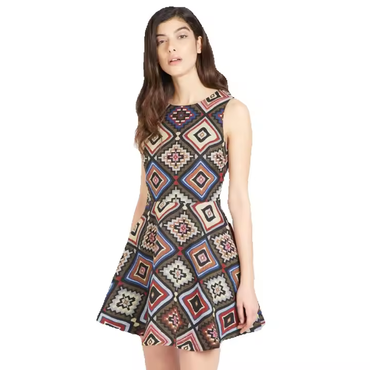 Vestido ANANY estampada con falda de vuelo y sin mangas - REF: R6-15703 - 1
