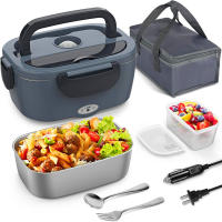 Fiambrera Eléctrica 1.5L 60W, 12V/24V+220V Gran Comida Térmico con Bolsa y Acero Inoxidable Tenedor Cuchara para Coche Camión Oficina - details 1