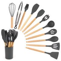 Set de 12 Utensilios de Cocina de Silicona con Mango de Madera - Antiadherentes, Faciles de Limpiar - Herramientas Esenciales de Cocina para Hornear y Cocinar - details 1