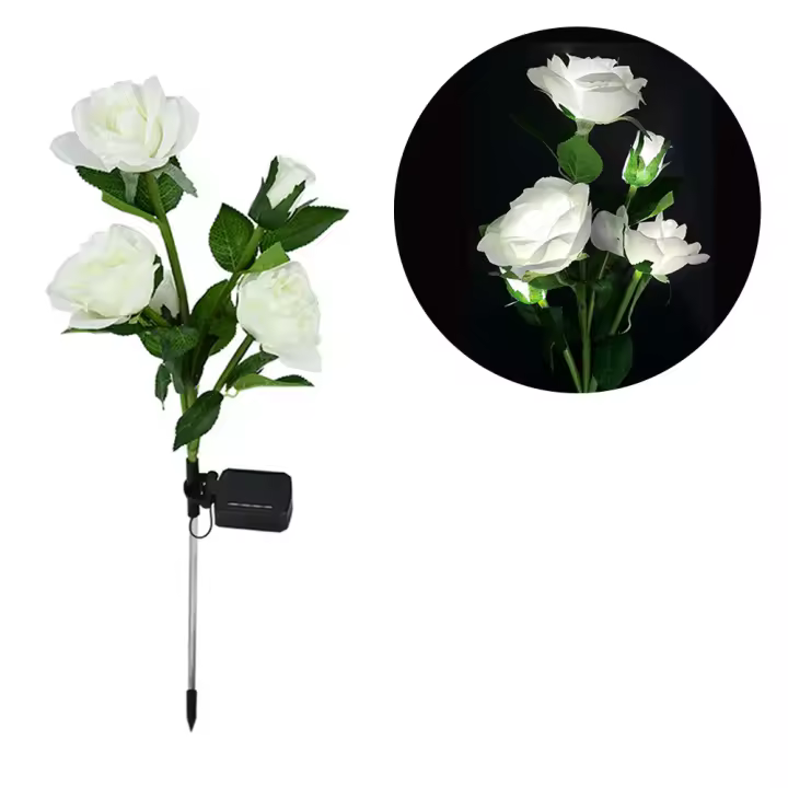 Luces Solares Para Jardín Con Forma De Rosa 5 Cabezas Decorativas Para Patio Exterior IP65 Autocontenidas Luz De Jardín Modernas - 1