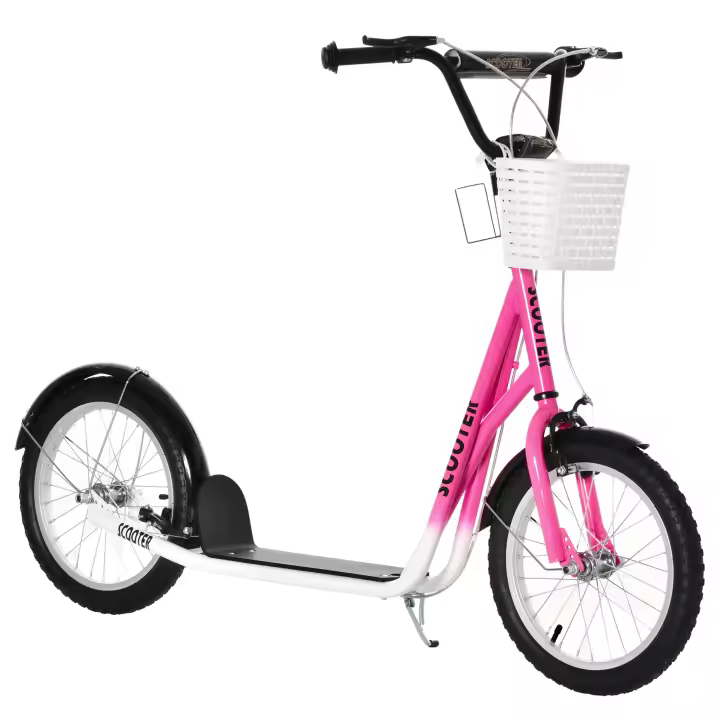 HOMCOM Patinete Infantil con Cesta de Freno, Regulable en Altura para 5-12 niños, Patinete, Patinete, aleación de Aluminio, Goma, 139 x 58 x 90-96 cm - 1