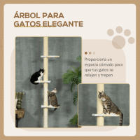 PawHut Árbol para Gatos del Suelo al Techo 220-260 cm Altura Ajustable Torre para Gatos con 3 Plataformas Poste Escalador de Sisal y Bola para Jugar 47x34x220-260 cm Amarillo - details 3