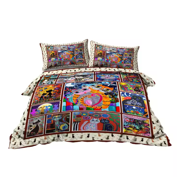 Juego De Cama Para Gato Colorido Con Funda De Edredón 3 Piezas Edredón Y 2 Fundas De Cojines Moderno 100% Poliéster Cómodo - 1