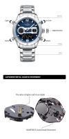Reloj De Pulsera Deportivo Militar De Lujo NAVIFORCE Para Hombres Con Pantalla Digital Y Analógica Resistente Al Agua Y Al Choque Manos Luminosas Correa De Acero Inoxidable - details 2