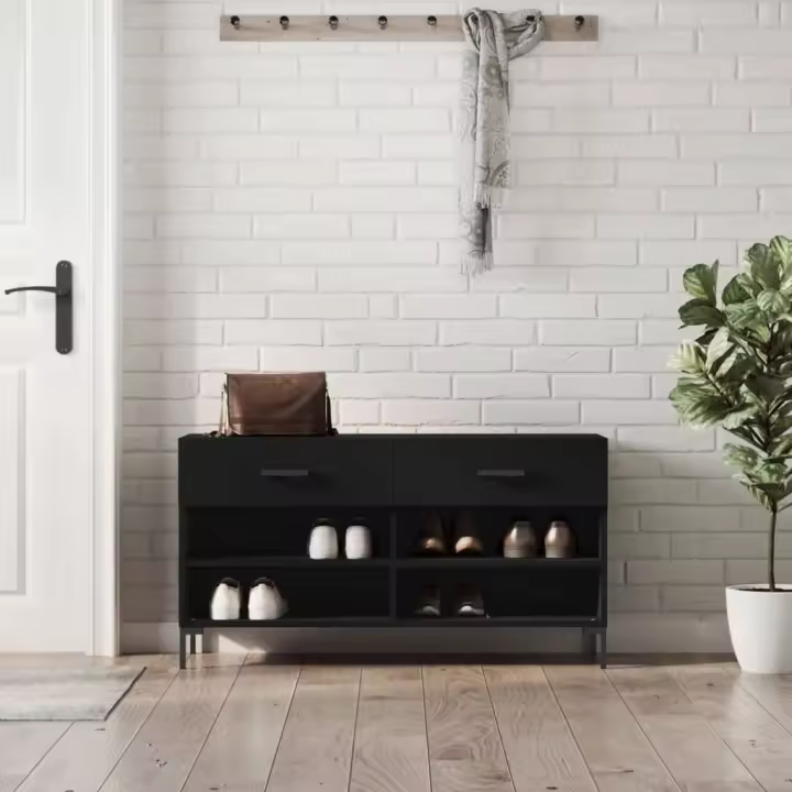 vidaXL Banco zapatero madera de ingeniería negro 102x35x55 cm - 1