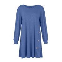 Vestido Casual De Mujer Verano 2024 Cuello Redondo Manga Larga Botones Color Sólido A-Line Largo Hasta La Rodilla Polyester - details 43