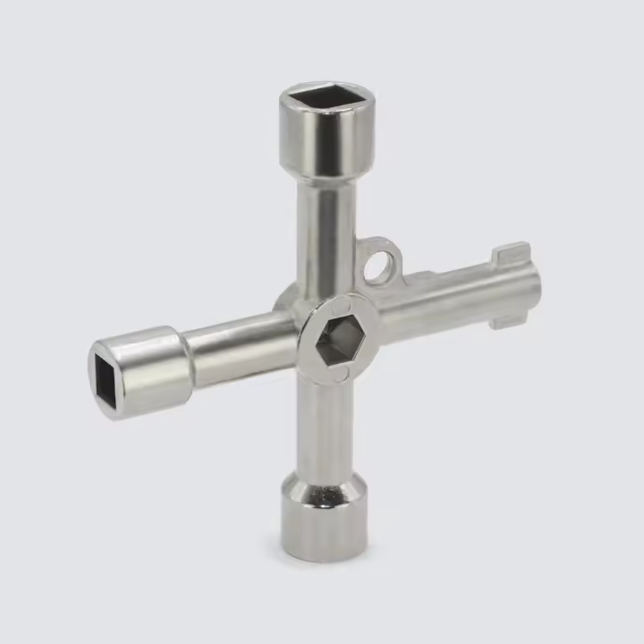 Skynotek – Llave universal 4 puntas | Válida para ascensor, contador de gas, válvulas de radiadores, armarios eléctricos y contadores de agua | Herramienta multifuncional | Color Plata | 1 unidad - 1