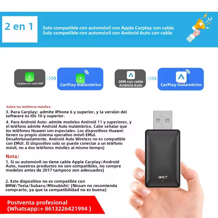 Adaptador Inalámbrico Carplay Android Auto 2 EN1 Dongle Inteligente 2025 5G WIFI Para iPhone Y Android Compatible Con Volvo Benz MG Kia Chery VW - 1