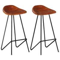 vidaXL Taburetes de cocina 2 unidades cuero auténtico en color Marrón claro/Marrón/Negro | cómodas modernas ergonómicas para comedor cocina salón hogar - details 1