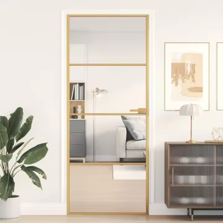 vidaXL Puerta de interior dorada vidrio templado y aluminio 83x201,5cm - 1