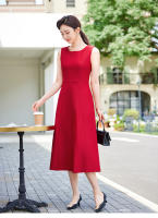 Vestido Elegante Sin Mangas Para Mujer Oficina Slim Cintura Gran Swing O-Neck Rojo Negro Verano Fiesta Noche Nuevo Polyester Spandex Viscosa - details 3