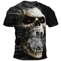 Camiseta De Halloween Para Hombres Estilo Hip Hop Y Streetwear Camiseta De Calavera Sobredimensionada Casual Manga Corta Te De Poliéster Y Spandex - details 2