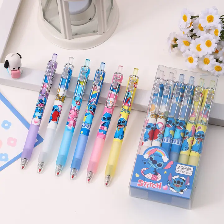 12pcs Bolígrafos Gel Disney Stitch Cartoon 0.5mm Tinta Agua Negra Regalo Estudioso Para Niños Y Adultos Aficionados De Anime - 1
