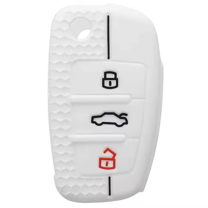 AUTOZOCO Funda Silicona Mando Llave del Coche 3 Botones, Protector Carcasa Llave Coche, Compatible con Audi A1 / A3 S3 / A4 S4 RS4 / A6 S6 RS6 / Q3 / Q5 / Q7 / TT TTS / R8 - Seat: Exeo 3R, Blanco - 1