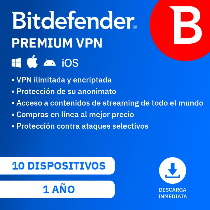 Bitdefender Premium VPN 2023 (10 dispositivos - 1 año - PC/Mac/Móvil - Formato Digital) - 1