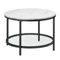 Mesa de centro redonda de imitación mármol, estante de vidrio templado, 65x46 cm, estilo moderno para salón - details 6