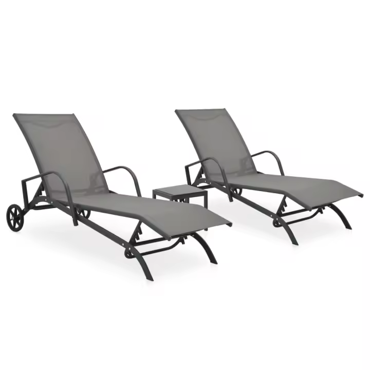 vidaXL Tumbonas con mesa 2 unidades textilene y acero - 1