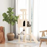 vidaXL Rascador para gatos con postes de sisal 166 cm torre para gatos Color Crema,  Gris claro,  Gris oscuro y mas - details 0