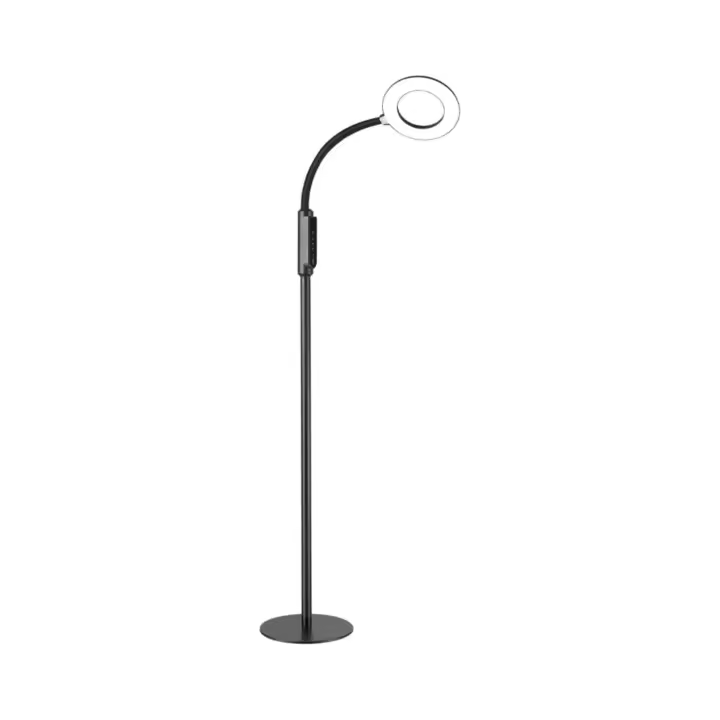 Lámpara de Pie LED 12W con Cuello Cisne Flexible 360°, Forma Aro de luz 6 pulgadas, 4 Temperatura de Color, 6 Niveles de Brillo, Temporizador, Memoria De Configuración, Lampara para Sala o Dormitorio, Negro - 1