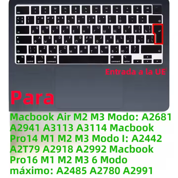 Cubierta De Teclado De Silicona Rusa Protector Para Macbook Air13/12/15/16 pro Touchbar A2992/A3113/A2941/A1990/A3114/A2289 A2337/A2141 Antipolvo Impermeable Para Laptop - 1
