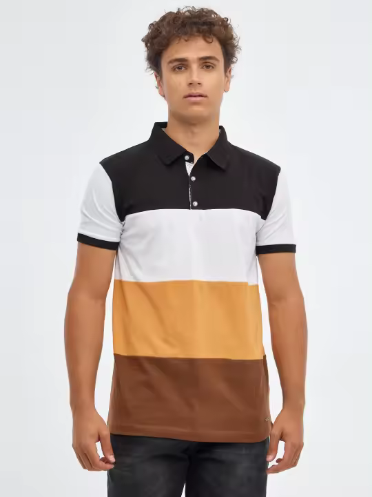 Polo regular de manga corta y cuello de polo con botones y estampado de rayas INSIDE - 1