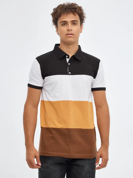 Polo regular de manga corta y cuello de polo con botones y estampado de rayas INSIDE - 1