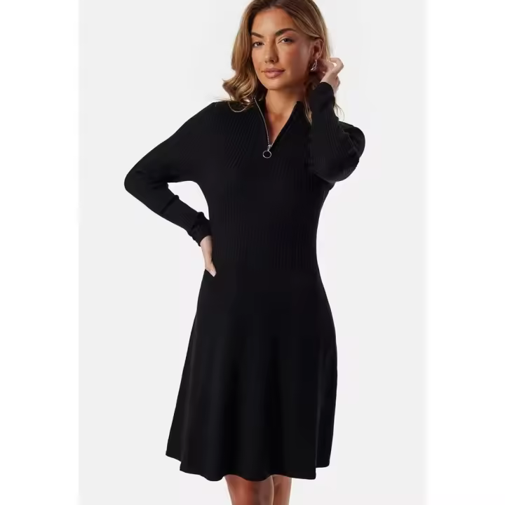 ONLY ONLDEE HAZEL L/S ZIP DRESS KNT NOOS VESTIDO PUNTO NEGRO CREMALLERA AL CUELLO - 1