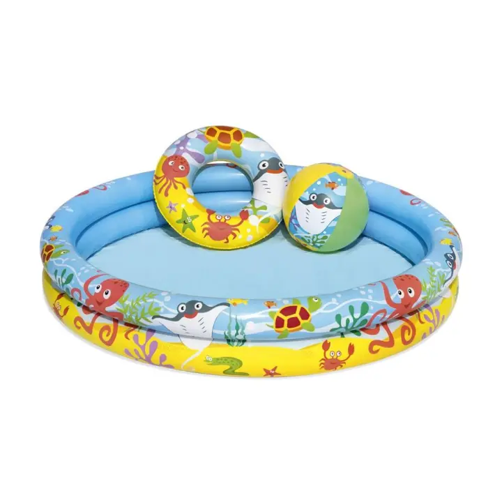 Piscina hinchable infantil Bestway redonda para pequeños de 122cm de diámetro y 20cm de alto con balón y flotador incluidos - 1