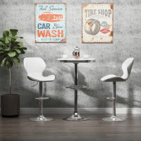 HOMCOM Juego de 2 Taburetes Altos de Cocina y Giratorio Taburetes Altos de Cuero Sintético con Respaldo y Estructura de Metal 47x51,5x92-114 cm Blanco - details 1