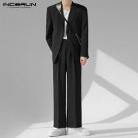 INCERUN Conjunto De Hombre 2024 Estilo Coreano Chaqueta Larga Y Pantalones Casual Streetwear Masculino Dos Piezas S-5XL Solido - details 1