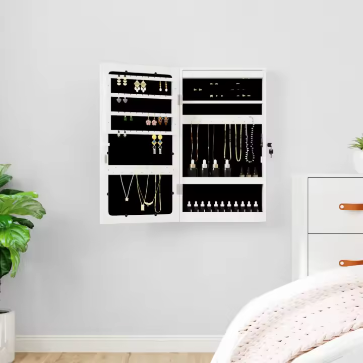 vidaXL Espejo con joyero y luces LED para pared blanco - 1
