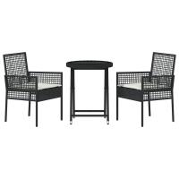 Conjunto de Bistro de Jardín de 3 Piezas vidaXL con Cojines de Ratán Sintético Negro - details 4