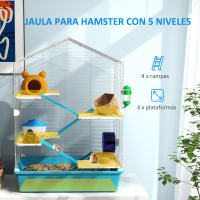 PawHut Jaula para Hámster de 5 Niveles Casa para Animales Pequeños con Plataformas Cuenco Bebedero Casita Rampas y Rueda de Ejercicio 58x36x81 cm Azul Claro - details 3