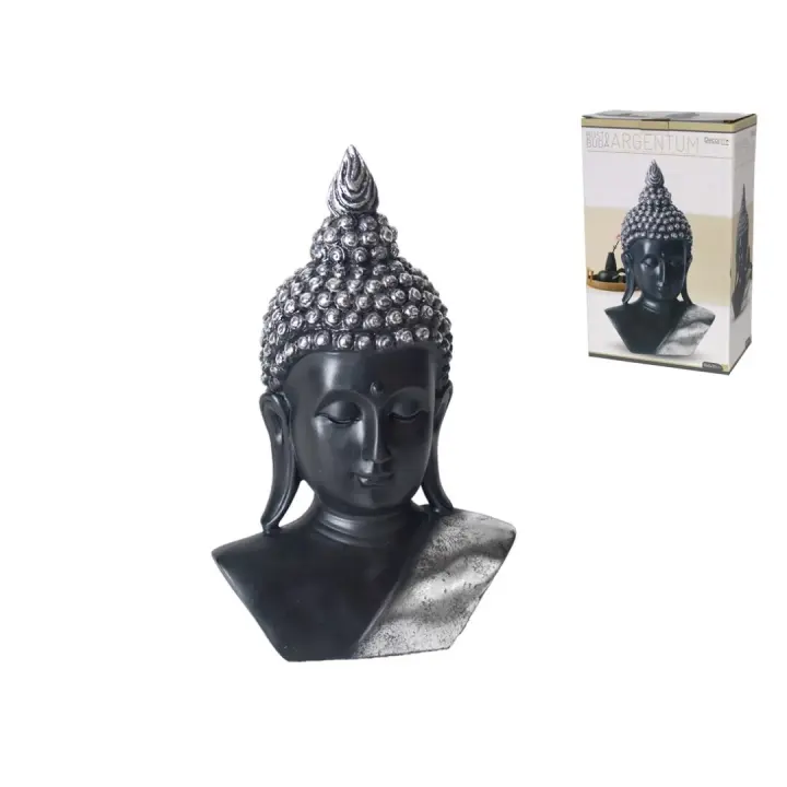 Gissed "Busto de Buda Decorativo – Estatuilla Zen para Hogar, Oficina y Espacios de Meditación – Diseño Elegante en Negro y Plateado – Símbolo de Paz y Serenidad – Ideal para Feng Shui, Relajación y Armonía – Escultura de Resina de Alta Calidad – 18 - 1