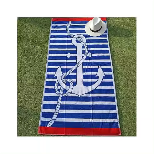 Toalla de Playa 100% Algodón Egipcio Terciopelo 85X165 cm Ancla Marinera Sibiles 00223 - 1