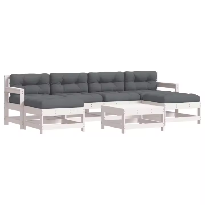 vidaXL Juego de muebles jardín 7 piezas y cojines madera maciza blanco - 1